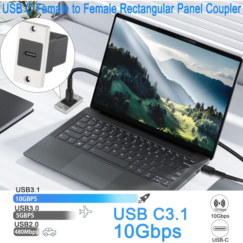 Q 10Gbps USB C Rectangular Panel Adapter USB C 3.1 Female to Female Panel Mount Connector USB C Mounting Socket Data Module 5V/2.1A Charging,