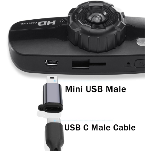 Q 480Mbps Mini USB Male to USB C Female Adaptor 18W Mini USB Plug to USB C Jack Data Connector, Al Alloy/Hanging Hole, for Digital Cameras Mobile
