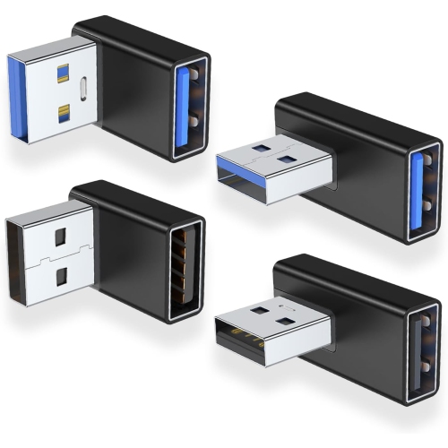 DOLAER  A 90 Degree USB 3.0 Adapter 4 Pack, Up And Down Angle, Left And Right Angle USB A Male to Female Converter Extender for PC, Laptop, USB A