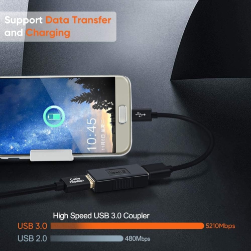 Coupleur USB 3,0, adaptateur USB femelle vers femelle USB 3,0 type A femelle vers femelle Adaptateur d'extension USB 3,0 SuperSpeed, noir, paq. 2