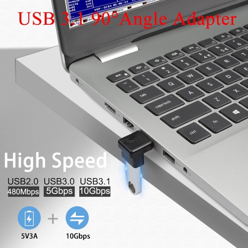 Q USB 3.1 90°Angle Adapter 10Gbps USB 3.1 Male to Female L-Angle Connector USB A 3.1 Right Angle Coupler, Support 3A Charging OTG Data Transfer, 2Pcs