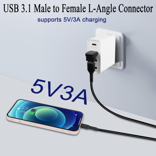 Q USB 3.1 90°Angle Adapter 10Gbps USB 3.1 Male to Female L-Angle Connector USB A 3.1 Right Angle Coupler, Support 3A Charging OTG Data Transfer, 2Pcs