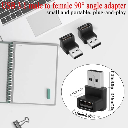 Q USB 3.1 90°Angle Adapter 10Gbps USB 3.1 Male to Female L-Angle Connector USB A 3.1 Right Angle Coupler, Support 3A Charging OTG Data Transfer, 2Pcs