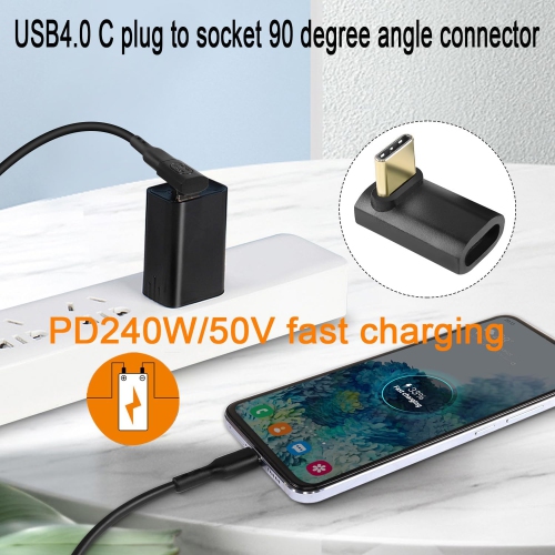240W USB4.0 C 90 Degree Angle Adapter 40Gbps Type C 4.0 Male to Female Right Angle Connector, Support 8K Audio/Video 240W/50V Charging, for Tablet