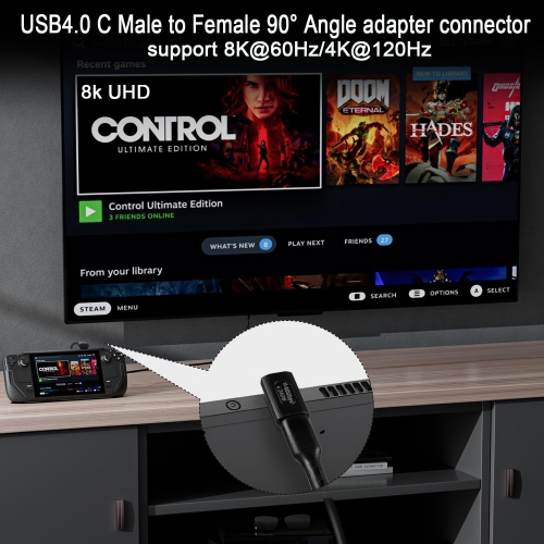 240W USB4.0 C 90 Degree Angle Adapter 40Gbps Type C 4.0 Male to Female Right Angle Connector, Support 8K Audio/Video 240W/50V Charging, for Tablet