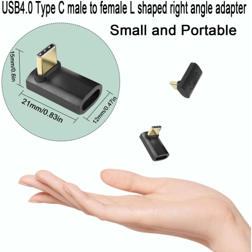 240W USB4.0 C 90 Degree Angle Adapter 40Gbps Type C 4.0 Male to Female Right Angle Connector, Support 8K Audio/Video 240W/50V Charging, for Tablet
