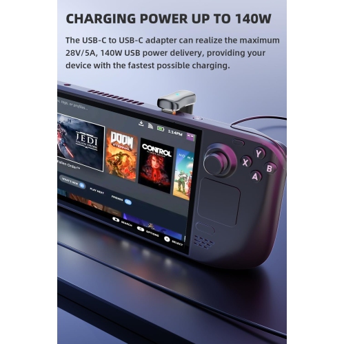 Adaptateur USB 180-C à 180°, adaptateur USB-C mâle à USB-C femelle 20 Gb/s PD 140 W pour Steam Deck, Switch, portable, tablette, téléphone