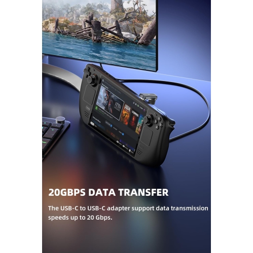 Adaptateur USB 180-C à 180°, adaptateur USB-C mâle à USB-C femelle 20 Gb/s PD 140 W pour Steam Deck, Switch, portable, tablette, téléphone