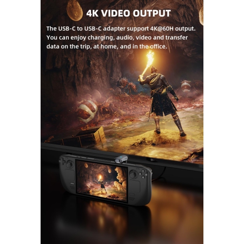 Adaptateur USB 180-C à 180°, adaptateur USB-C mâle à USB-C femelle 20 Gb/s PD 140 W pour Steam Deck, Switch, portable, tablette, téléphone