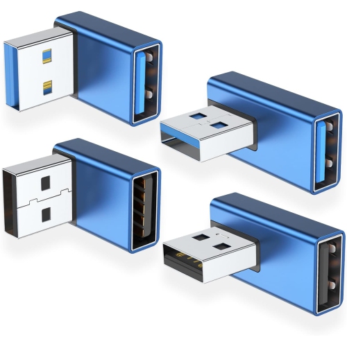 90 Degree USB 3.0 Adapter 4 Pack, Up and Down Angle, Left and Right Angle USB A Male to Female Converter Extender for PC, Laptop, USB A Charger,