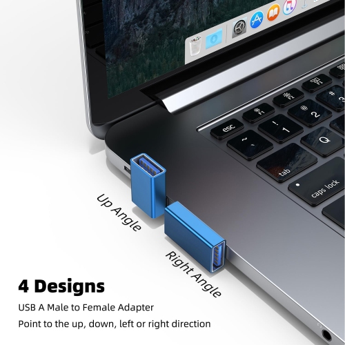 90 Degree USB 3.0 Adapter 4 Pack, Up and Down Angle, Left and Right Angle USB A Male to Female Converter Extender for PC, Laptop, USB A Charger,
