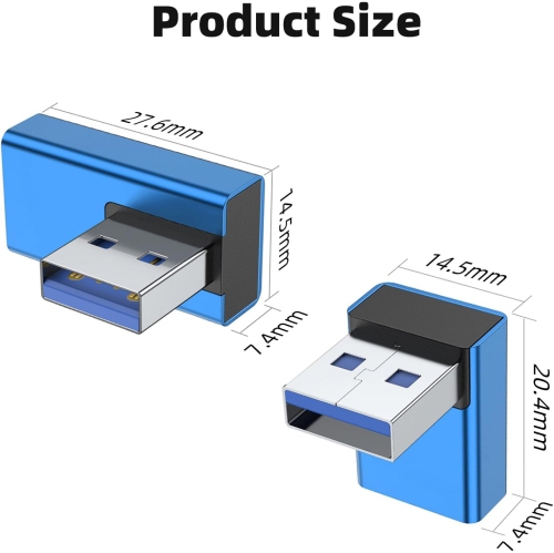 90 Degree USB 3.0 Adapter 4 Pack, Up and Down Angle, Left and Right Angle USB A Male to Female Converter Extender for PC, Laptop, USB A Charger,