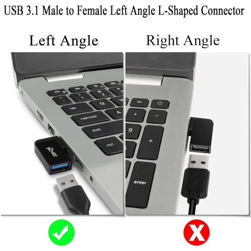 Q USB 3.1 90°Angle Adapter 10Gbps USB 3.1 Male to Female Left Angle L-Shaped Connector USB A 3.1 Data Transfer Converter Coupler, 2PCS(Left Angle