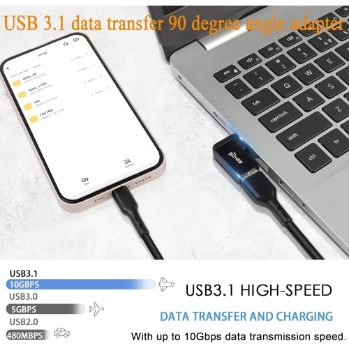 Q USB 3.1 90°Angle Adapter 10Gbps USB 3.1 Male to Female Left Angle L-Shaped Connector USB A 3.1 Data Transfer Converter Coupler, 2PCS(Left Angle