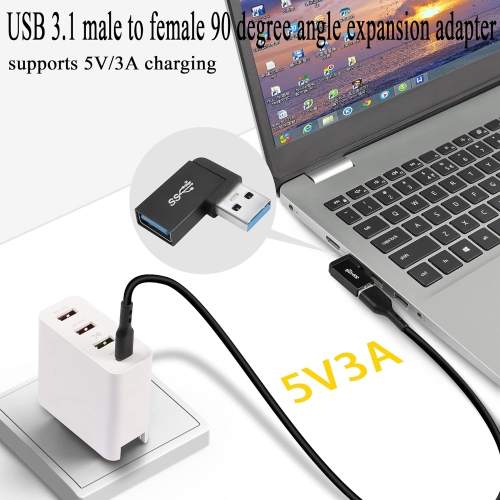 Q USB 3.1 90°Angle Adapter 10Gbps USB 3.1 Male to Female Left Angle L-Shaped Connector USB A 3.1 Data Transfer Converter Coupler, 2PCS(Left Angle