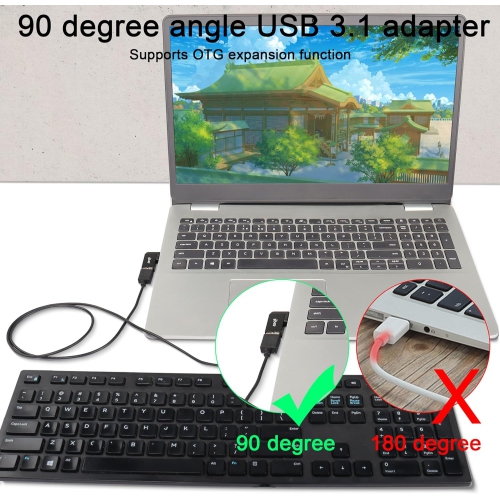 Q USB 3.1 90°Angle Adapter 10Gbps USB 3.1 Male to Female Left Angle L-Shaped Connector USB A 3.1 Data Transfer Converter Coupler, 2PCS(Left Angle