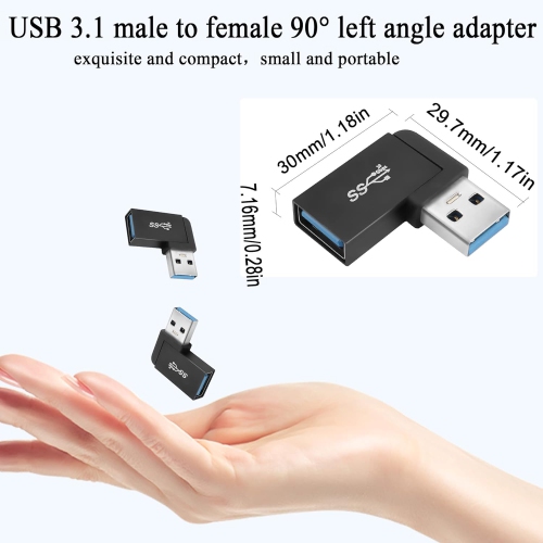 Q USB 3.1 90°Angle Adapter 10Gbps USB 3.1 Male to Female Left Angle L-Shaped Connector USB A 3.1 Data Transfer Converter Coupler, 2PCS(Left Angle