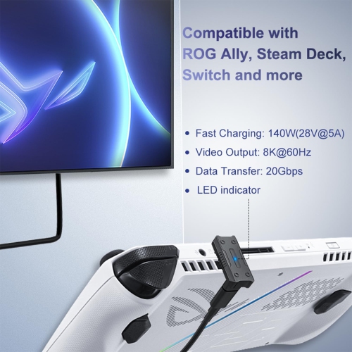 Adaptateur USB-C à angle de 180 degrés, connecteur de rallonge 100 W PD USB-C mâle à USB-C femelle pour ROG Ally, Steam Deck, Switch, portable,