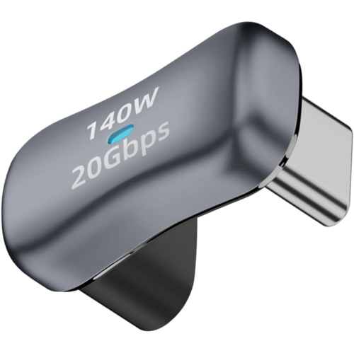 Q – Adaptateur d’angle en U USB-C plus large 140&nbsp;W 20&nbsp;Gb/s USB3,2 type C mâle à femelle connecteur large distance 180 degrés, support 4K à
