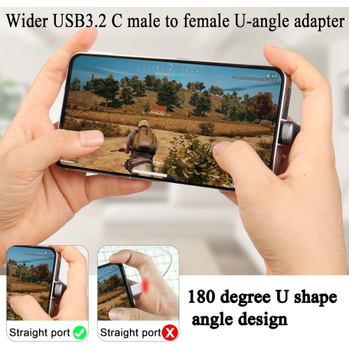 Q – Adaptateur d’angle en U USB-C plus large 140 W 20 Gb/s USB3,2 type C mâle à femelle connecteur large distance 180 degrés, support 4K à