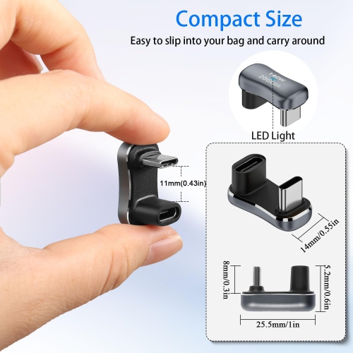Q – Adaptateur d’angle en U USB-C plus large 140 W 20 Gb/s USB3,2 type C mâle à femelle connecteur large distance 180 degrés, support 4K à