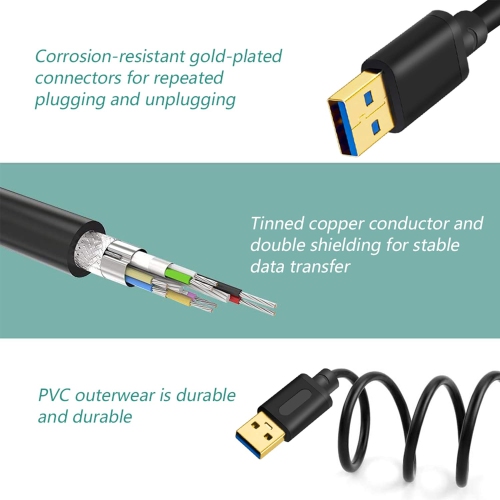 USB 3.0 A to A Male Cable 20Ft, Tan QY USB to USB Cable,USB Male to Male Cable Double End USB Cord with Gold-Plated Connector for Hard Drive