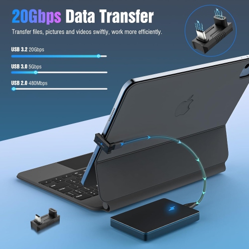 T 180 Degree USB-C Adapter 2 Pack, USB-C Male to USB-C Female Adapter Converter, Type C U Shape Extender Support 140W Fast PD Charging, for ROG Ally,