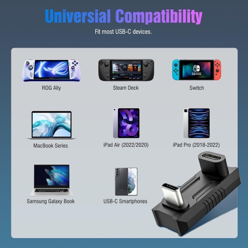 T 180 Degree USB-C Adapter 2 Pack, USB-C Male to USB-C Female Adapter Converter, Type C U Shape Extender Support 140W Fast PD Charging, for ROG Ally,