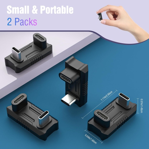 T 180 Degree USB-C Adapter 2 Pack, USB-C Male to USB-C Female Adapter Converter, Type C U Shape Extender Support 140W Fast PD Charging, for ROG Ally,