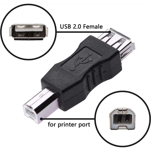 USB to USB B Adapter, 2Packs USB 2.0 A Female to USB B Male Converter for Printer Connection