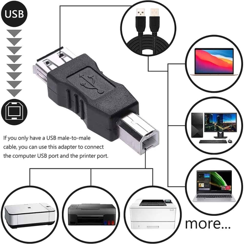 USB to USB B Adapter, 2Packs USB 2.0 A Female to USB B Male Converter for Printer Connection