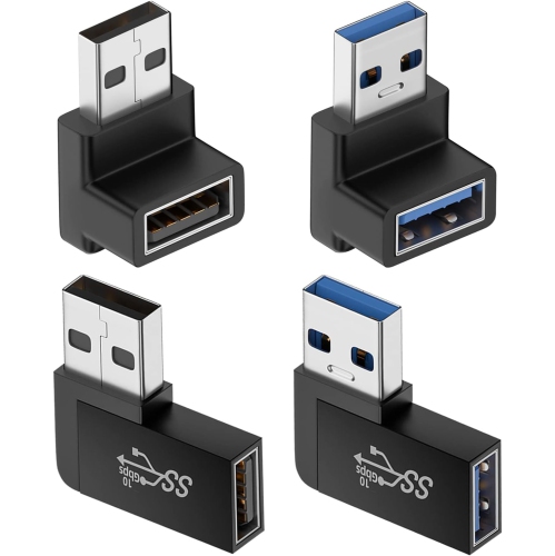 J 90 Degree USB 3.0 Adapter, Vertical Up and Down Angle, Horizontal Left and Right Angle USB Male to Female Extender Connector