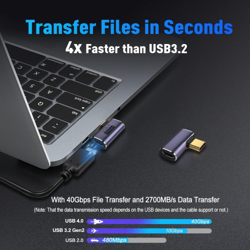 Adaptateur USB-C 90 degrés V, 40 Gb/s prolongateur USB-C mâle vers femelle à angle droit pour Steam Deck, Switch, Thunderbolt4, ordinateur