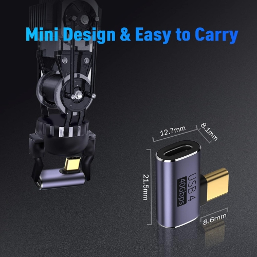 Adaptateur USB-C 90 degrés V, 40 Gb/s prolongateur USB-C mâle vers femelle à angle droit pour Steam Deck, Switch, Thunderbolt4, ordinateur