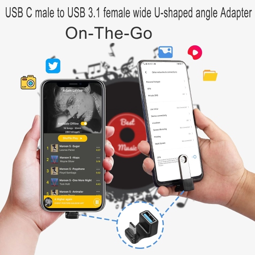 Q – Adaptateur USB-C à USB3,1 mm à angle en U large 10 Gb/s mâle de type C à USB3,1 femelle connecteur à grand angle de 180°, pour
