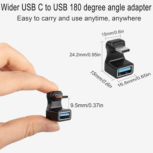 Q – Adaptateur USB-C à USB3,1 mm à angle en U large 10 Gb/s mâle de type C à USB3,1 femelle connecteur à grand angle de 180°, pour