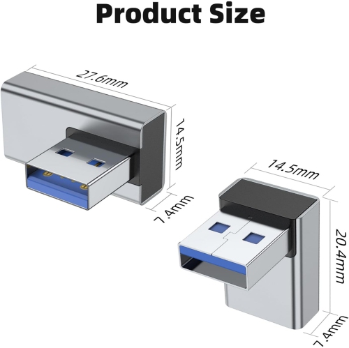 90 Degree USB 3.0 Adapter 4 Pack, Up and Down Angle, Left and Right Angle USB A Male to Female Converter Extender for PC, Laptop, USB A Charger,