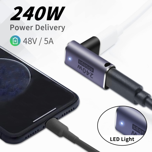 P 240W USB C Coupler Female to Female, 40Gbps USB C Coupler, 90 Degree USB C Female to Female Adapter, L Shape USB C Female Adapter Support 8K Video