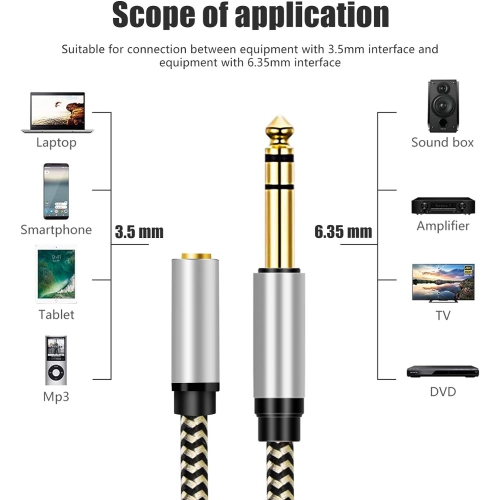 6.35 Male to Female 3.5 Headphones Adapter 10Ft,TRS 1/4 to 3.5mm Stereo Cord 6.35mm 1/4 Male to 3.5mm 1/8 Female for Amplifiers, Guitar Amp,Home