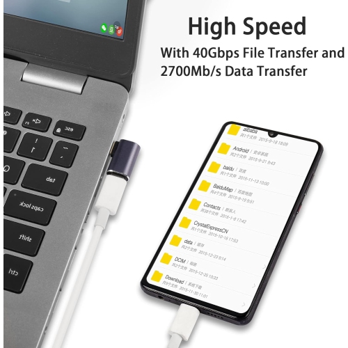 G Right Angle USB C Adapter,40Gbps Type-C Male to Female Converter,90 Degree Left USB Type-C Extender Adapter Support 100W, 8k@60Hz Video for