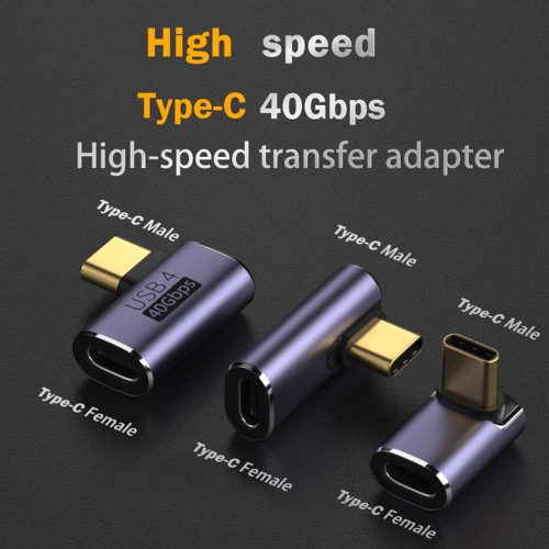 G Right Angle USB C Adapter,40Gbps Type-C Male to Female Converter,90 Degree Left USB Type-C Extender Adapter Support 100W, 8k@60Hz Video for