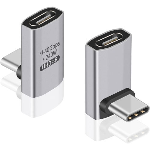 USB C 90 Degree Adapter 40Gbps, USB C Right Angle Adapter PD 240W, 90 Degree USB C Male to Female Extender Support 8K Video Support Thunderbolt 4/3