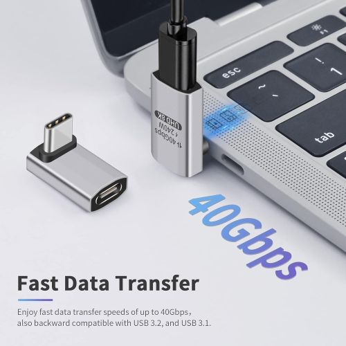 USB C 90 Degree Adapter 40Gbps, USB C Right Angle Adapter PD 240W, 90 Degree USB C Male to Female Extender Support 8K Video Support Thunderbolt 4/3