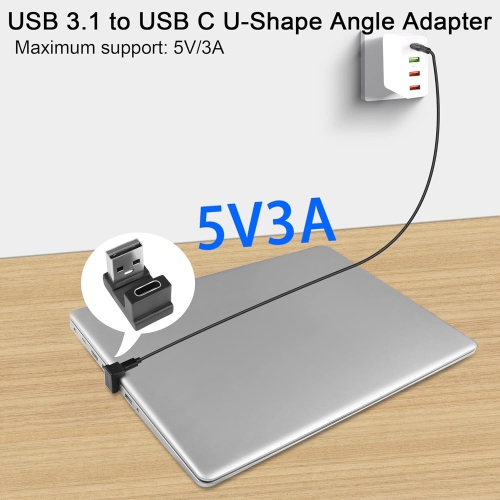 USB 3.1 to USB C U-Shape Angle Adapter 10Gbps USB A Male to USB C Female 180° Angle Connector, for 3A Charging OTG Data Transfer, for Laptop