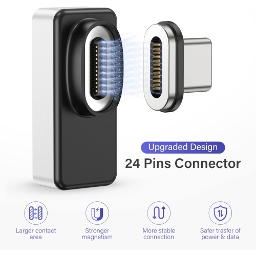 USB C Magnetic Adapter 24Pin, Type C Magnetic Adapter with 2 Magnetic Connector, PD 100W Fast Charging, 10Gb/s Data Transfer, 4K 60Hz Video Output