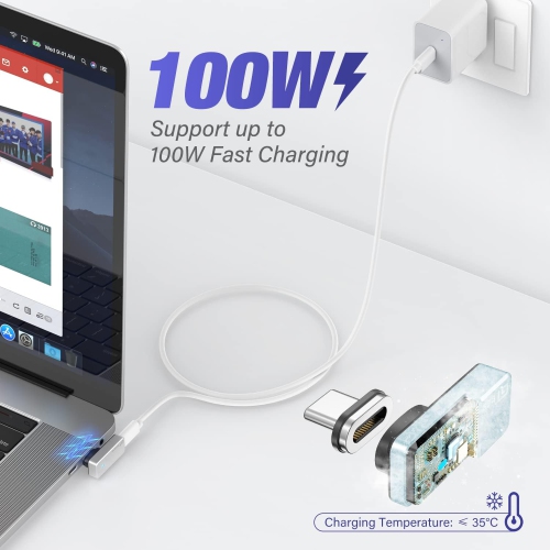 USB C Magnetic Adapter 24Pin, Type C Magnetic Adapter with 2 Magnetic Connector, PD 100W Fast Charging, 10Gb/s Data Transfer, 4K 60Hz Video Output