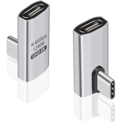 DOLAER  D 90 Degree USB C to USB C Adapter, 240W Right Angle USB C Male to Female Adapter w 40GBps Data Transfer 8K60Hz Video Display Compatible For