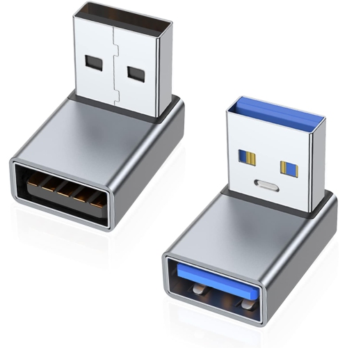 90 Degree USB 3.0 Adapter 2 Pack, Up and Down Angle USB A Male to Female Converter Extender for PC, Laptop, USB A Charger, Power Bank and More