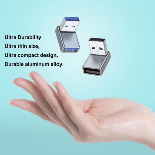 90 Degree USB 3.0 Adapter 2 Pack, Up and Down Angle USB A Male to Female Converter Extender for PC, Laptop, USB A Charger, Power Bank and More