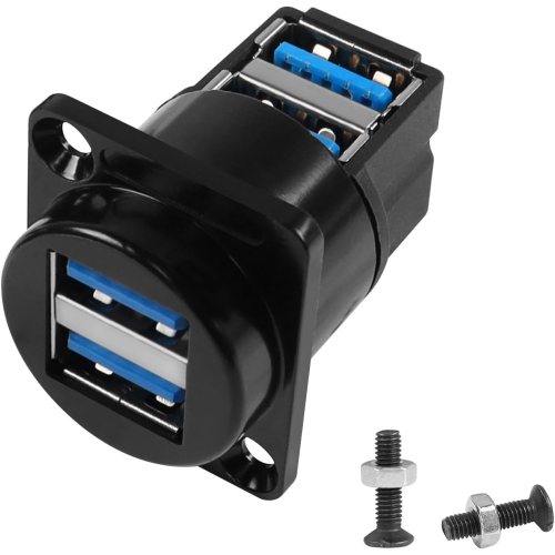 Dual USB 3.0 Panel Mount 90° Angle Adapter 5Gbps USB3.0 2 Female to 2 Female Right Angle Connector Mount Socket Dual USB3.0 Data Transfer and